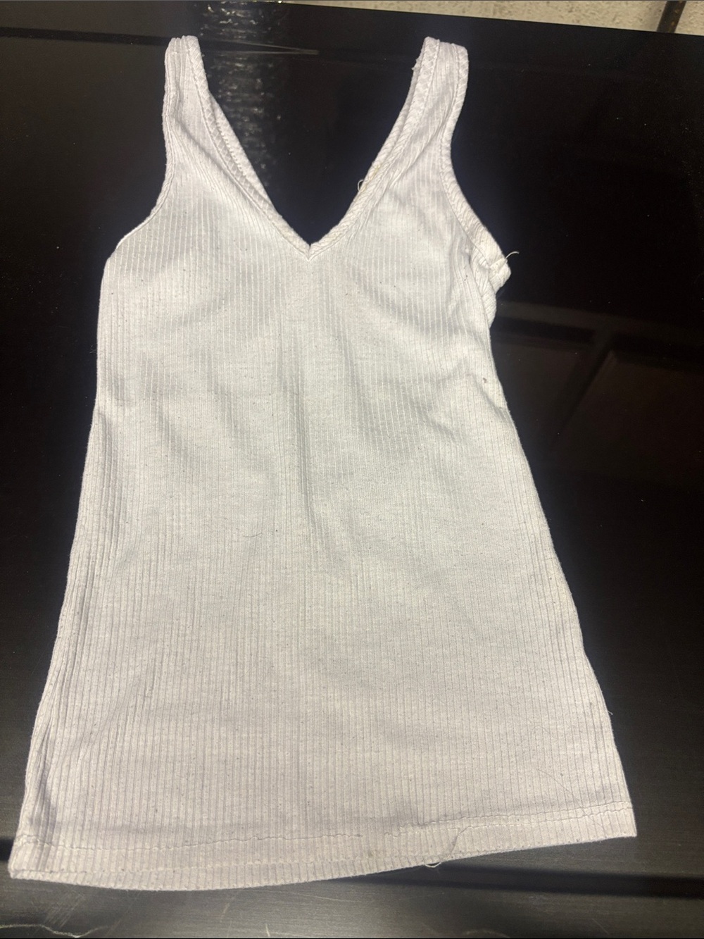 White Ribbed V-Neck Tank Top